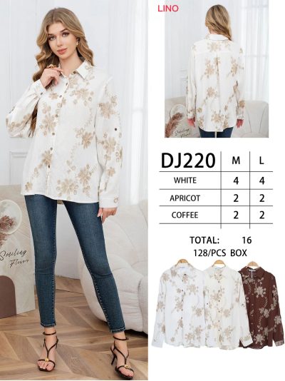 Camisa efecto lino bordado floral 2