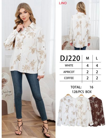 Camisa efecto lino bordado floral