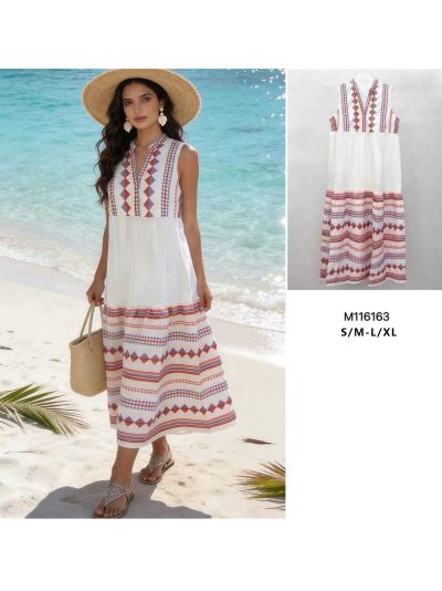 Vestido midi boho sin mangas bordado 2