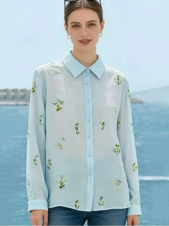 Shirt with mini floral embroidery