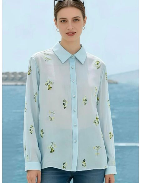 Shirt with mini floral embroidery