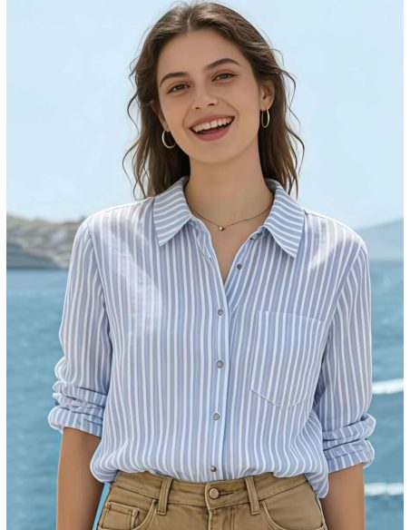 Camisrayas efecto lino bolsillo