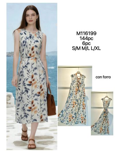 Vestido midi sin mangas estampado hojas cinturón 2