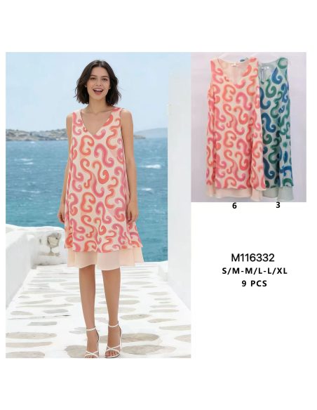 Ärmelloses Kleid mit Wellenmuster und doppeltem Saum