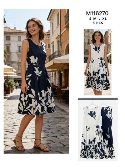 Vestido sin mangas bicolor estampado floral 2