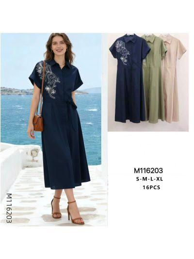 Vestido camisero largo bordado maxi 2