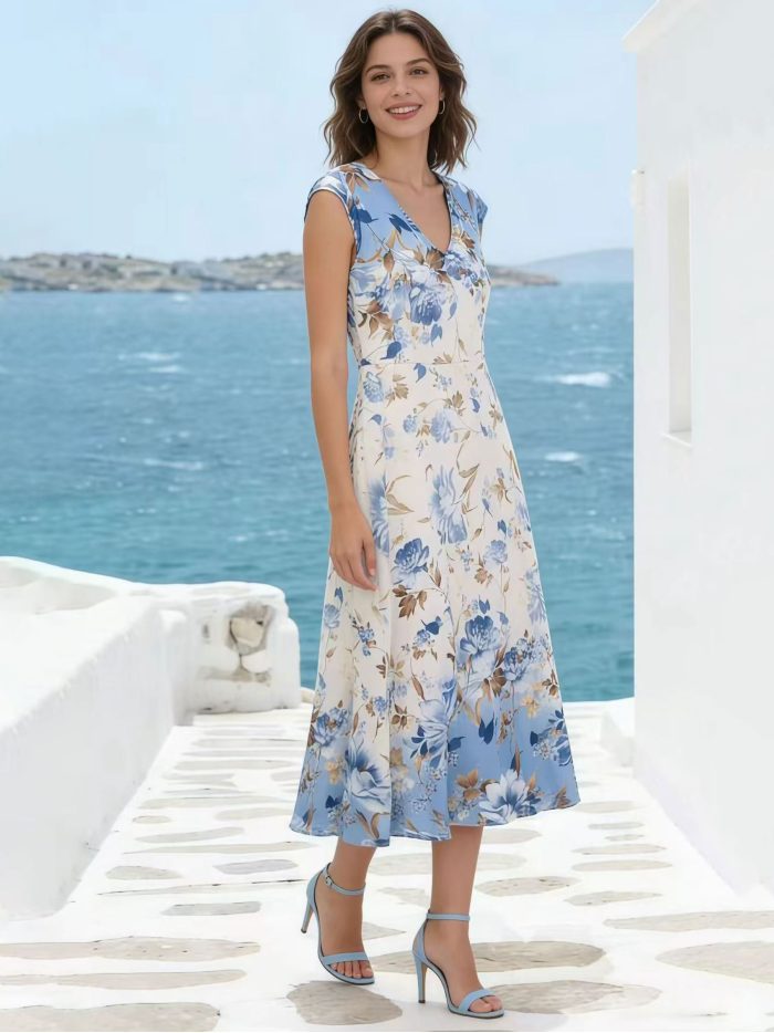 Vestido midi estampado floral acuarela