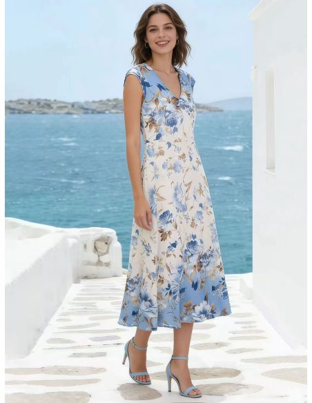 Vestido midi estampado floral acuarela