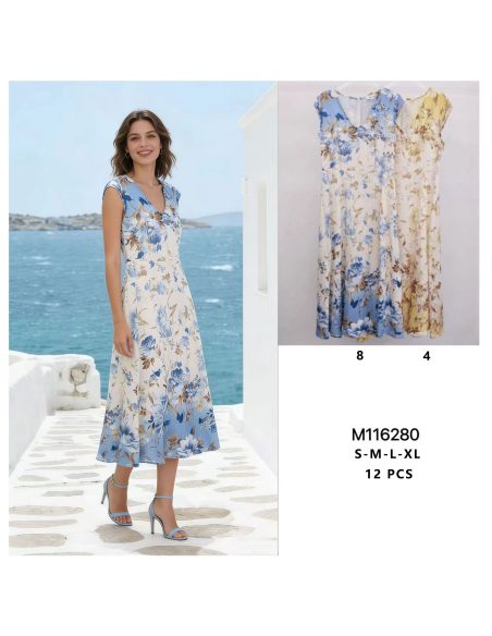 Vestido midi estampado floral acuarela
