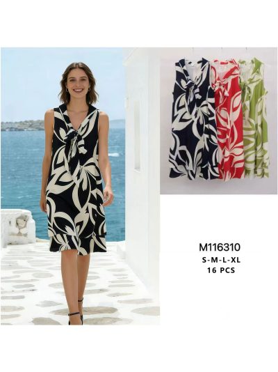 Vestido sin mangas lazo y estampado abstracto 2