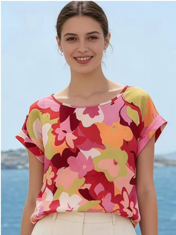 Top satinado estampado multicolor