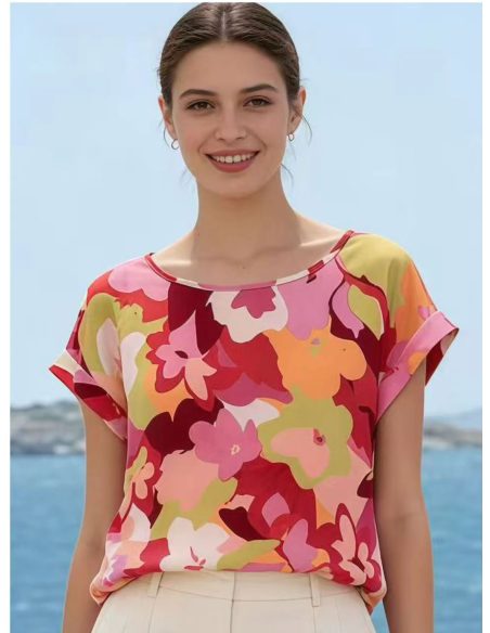 Top satinado estampado multicolor