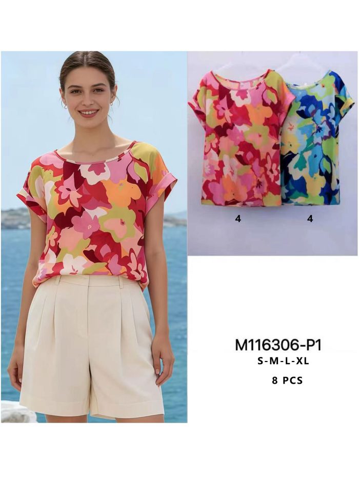 Top satinado estampado multicolor