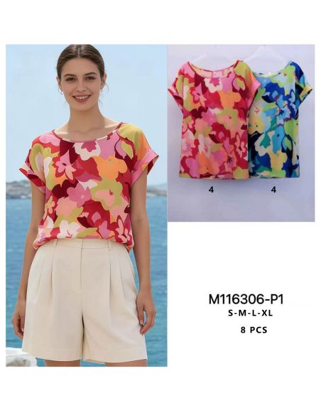 Top satinado estampado multicolor