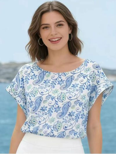 Top satinado estampado paisley