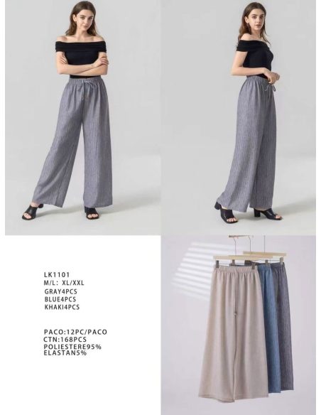 Pantalón efecto lino hilo plateado