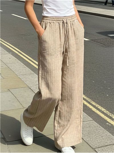 Pantalón efecto lino hilo plateado