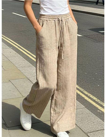 Pantaloni effetto lino con filo argentato