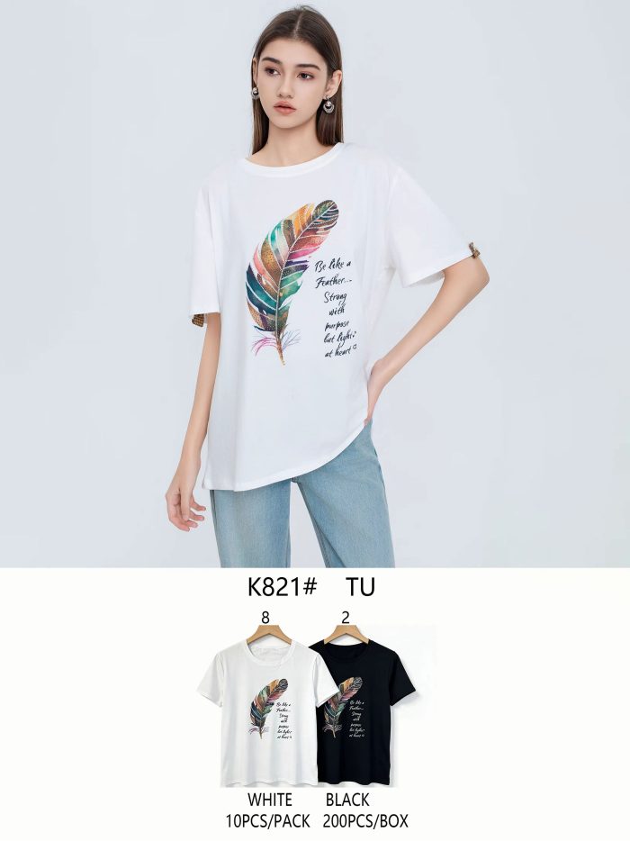 T-shirt oversize à imprimé plumes multicolores