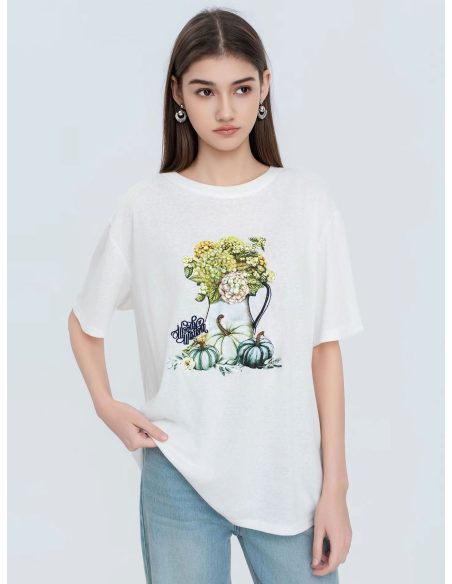 Camiseta oversize estampada jarrón floral