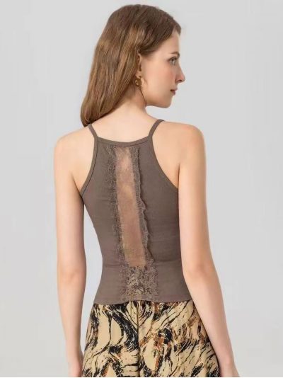 Camiseta de tirantes canalé espalda de encaje