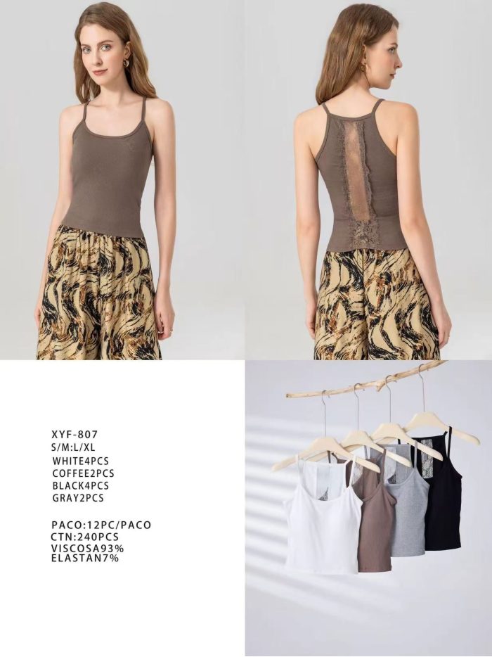 Camiseta de tirantes canalé espalda de encaje