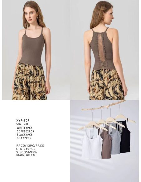 Camiseta de tirantes canalé espalda de encaje