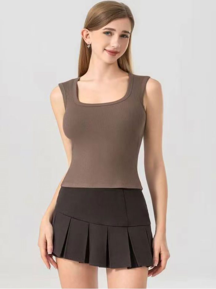 Top a coste con spalline e scollo quadrato