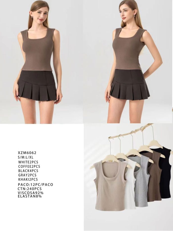 Top a coste con spalline e scollo quadrato