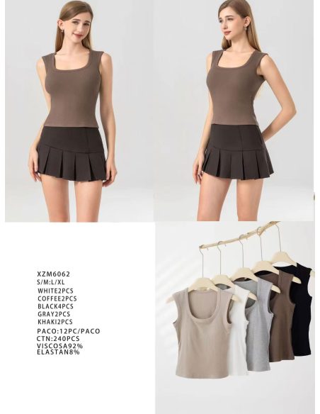 Top a coste con spalline e scollo quadrato