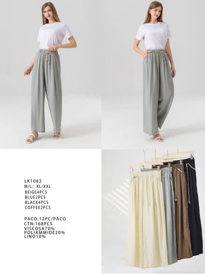 Pantalón wide leg efecto lino bicolor con cordón  2