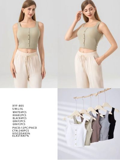 Top cropped canalé botones y escote cuadrado 2