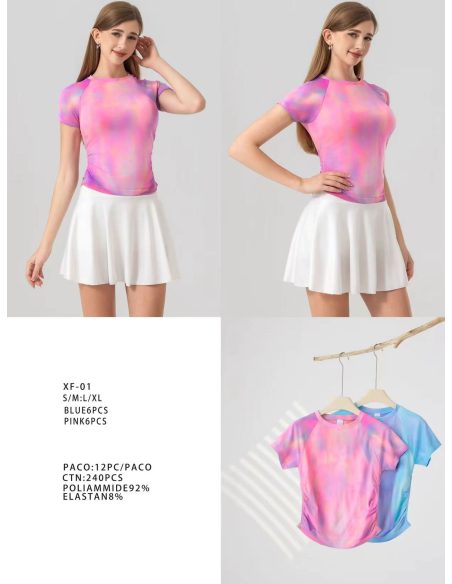 Camiseta esportiva tie-dye de manga curta