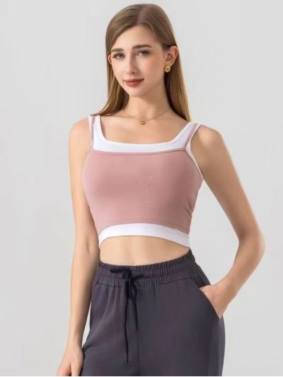 Top cropped bicolor ribete en contraste