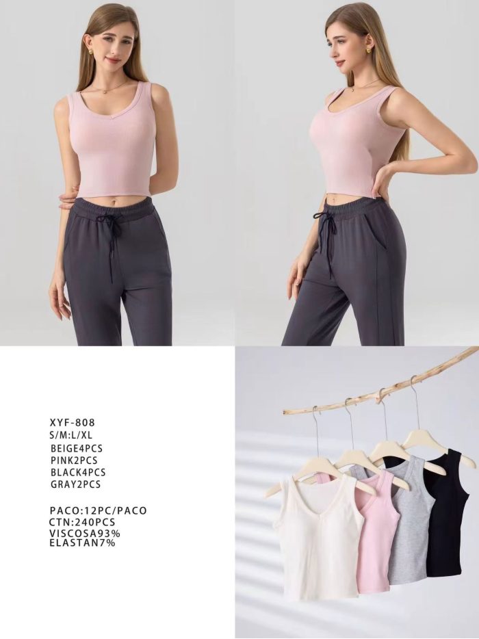 Geripptes Oberteil mit V-Ausschnitt