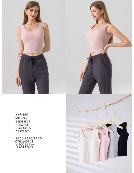 Geripptes Oberteil mit V-Ausschnitt