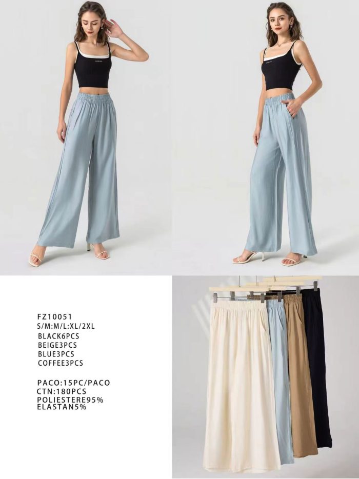 Pantaloni a gamba larga con elastico in vita