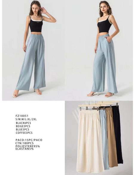 Pantaloni a gamba larga con elastico in vita