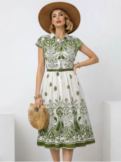 Vestido camisero midi estampado cinturón