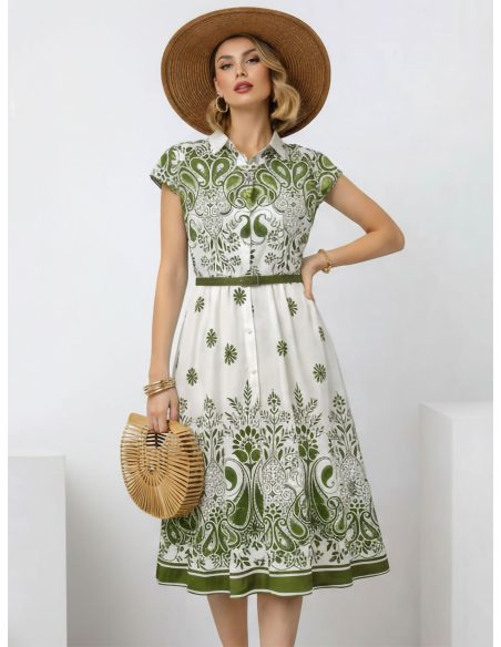 Vestido camisero midi estampado cinturón