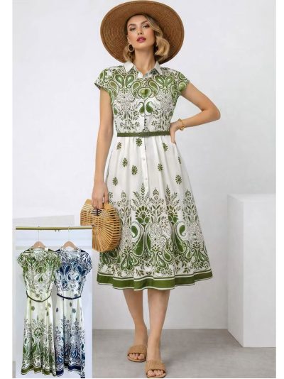 Vestido camisero midi estampado cinturón 2