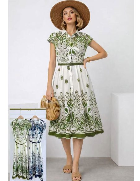 Vestido camisero midi estampado cinturón
