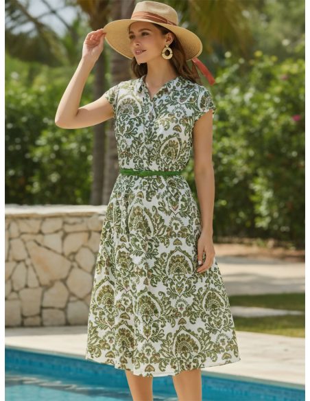 Vestido camisero midi boho cinturón