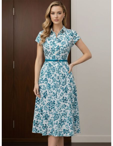 Vestido camisero midi floral cinturón