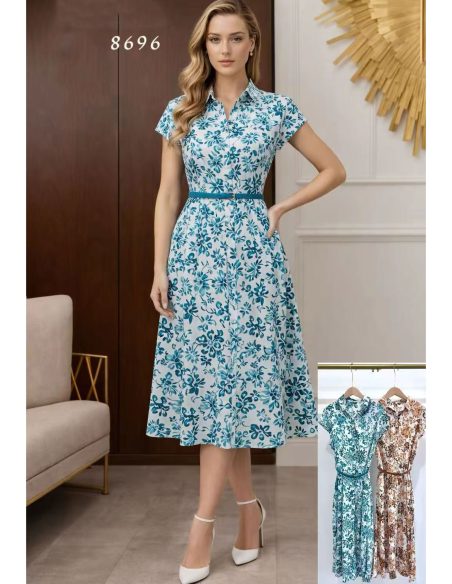 Vestido camisero midi floral cinturón