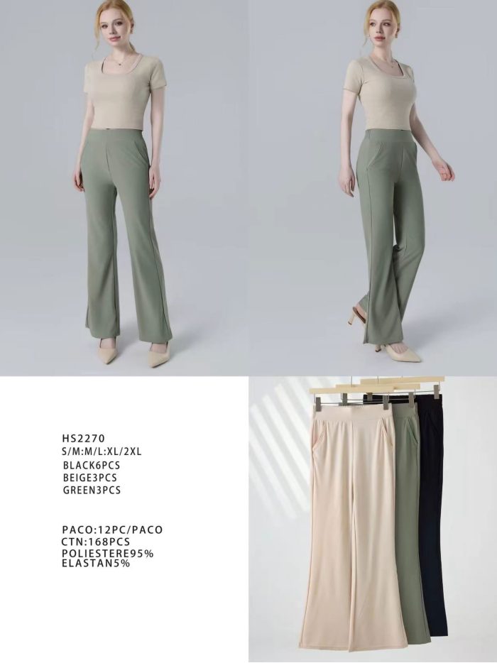 Pantalón flare bolsillos y cintura elástica