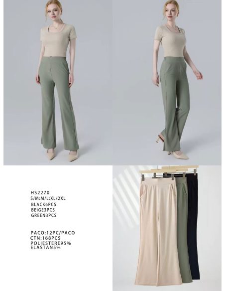 Pantalón flare bolsillos y cintura elástica