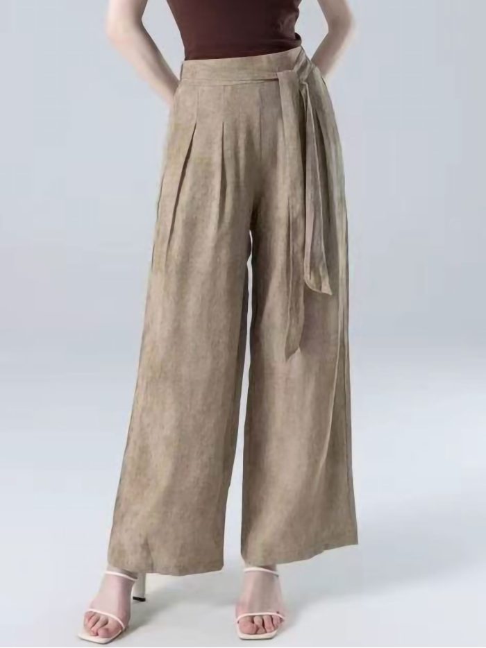 Weit geschnittene Hose in Leinenoptik mit Gürtel