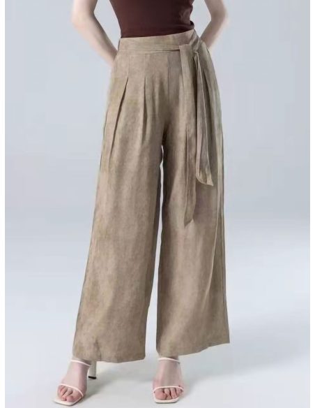 Weit geschnittene Hose in Leinenoptik mit Gürtel