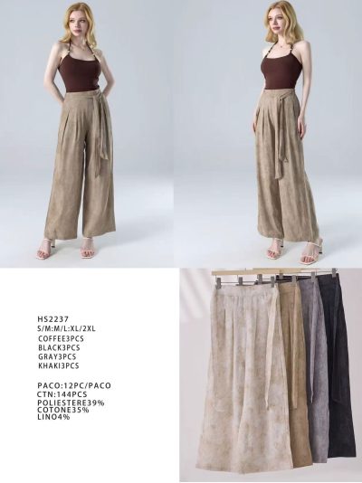 Linen effect wide-leg trousers with sash belt 2